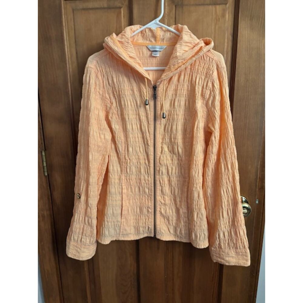Christopher & Banks Women's Orange Hooded Zipper Top w/ Front Pockets Size L